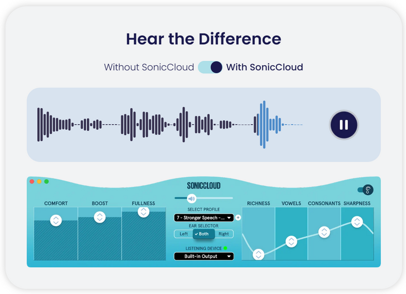 SonicCloud user interface with sound bar