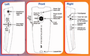 Left, front and Right view graphic of  the Pocketalker 2.0 Personal Sound Amplifier