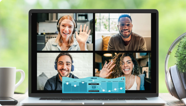 Computer screen with four people on a conference call using SonicCloud
