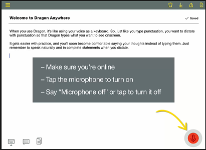 Image of Dragon Anywhere on mobile device microphone