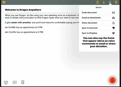 Image of Dragon Anywhere on mobile device Share functions