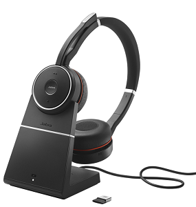 Image of Jabra Evolve 75 UC Stereo Wireless Bluetooth Headset, Charging Stand and Link 370 Bluetooth Adapter