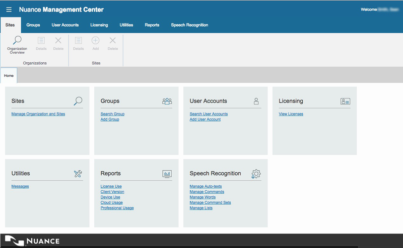 Image of Nuance User Management center User Interface