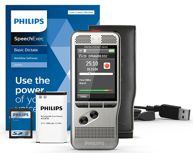 Image of Philips Pocket Memo 6000 with SpeechExec Software In the Box