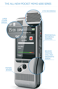 Image of Philips Pocket Memo 6000 with SpeechExec Software with features
