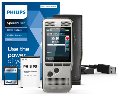 Image of Philips Pocket Memo 7000 with SpeechExec Software In the Box