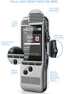 Image of Philips Pocket Memo 7000 with SpeechExec Software with recorder features